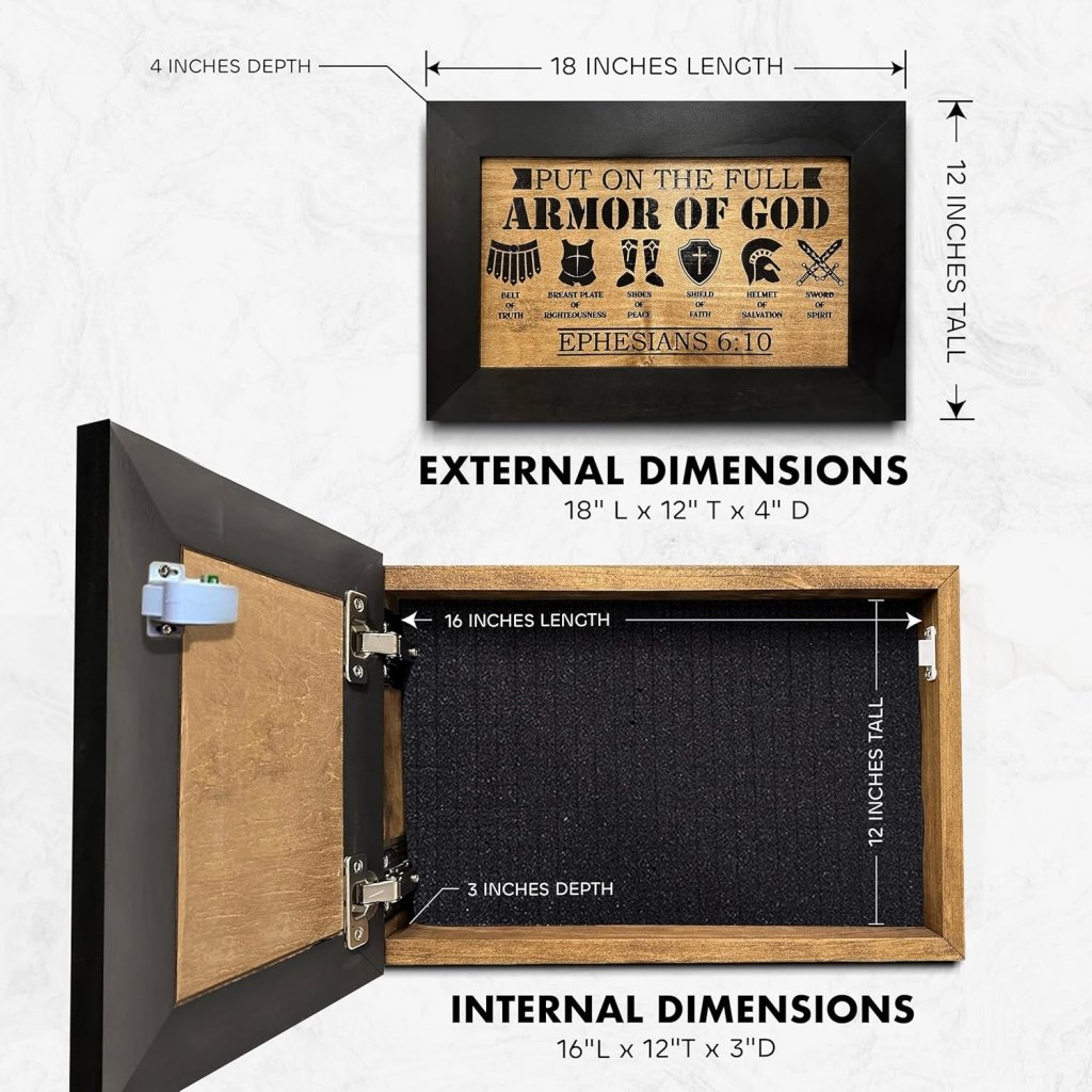 Hidden Gun Cabinet Put On The Full Armor Of God, Secure Concealed Ephesians 6:10 Gun Safe by Bellewood Designs - Bro Dreams