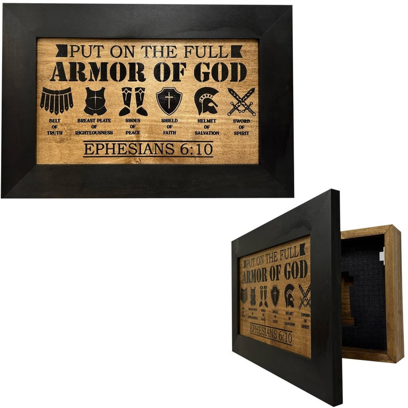 Hidden Gun Cabinet Put On The Full Armor Of God, Secure Concealed Ephesians 6:10 Gun Safe by Bellewood Designs - Bro Dreams