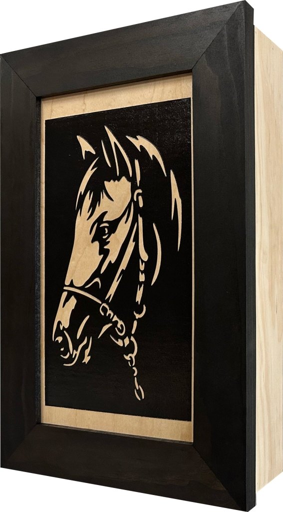 Hidden Gun Safe Black Horse Wall Art Decoration - Secure Gun Cabinet by Bellewood Designs - Bro Dreams
