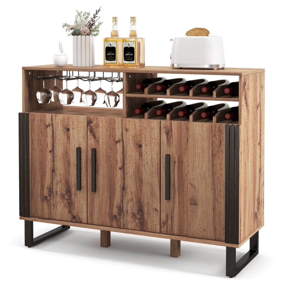 Home Wine Bar Cabinet with 3 Doors and Adjustable Shelves - Brown - Bro Dreams