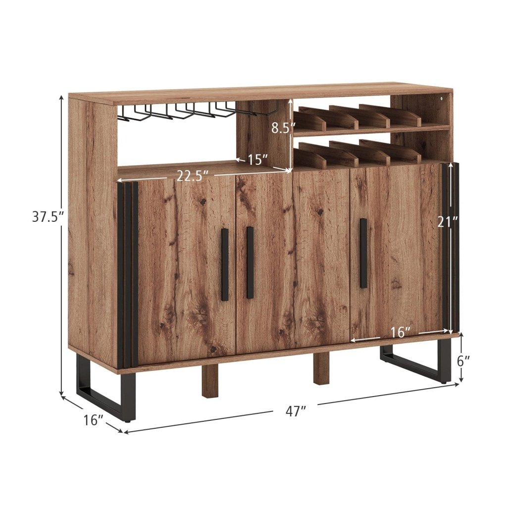 Home Wine Bar Cabinet with 3 Doors and Adjustable Shelves - Brown - Bro Dreams