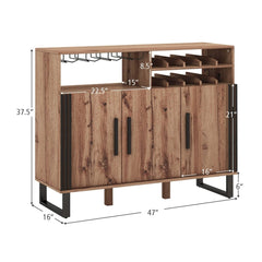 Home Wine Bar Cabinet with 3 Doors and Adjustable Shelves - Brown - Bro Dreams