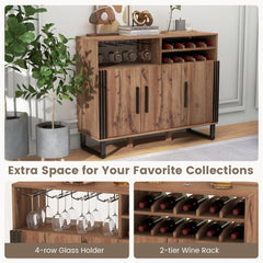 Home Wine Bar Cabinet with 3 Doors and Adjustable Shelves - Brown - Bro Dreams