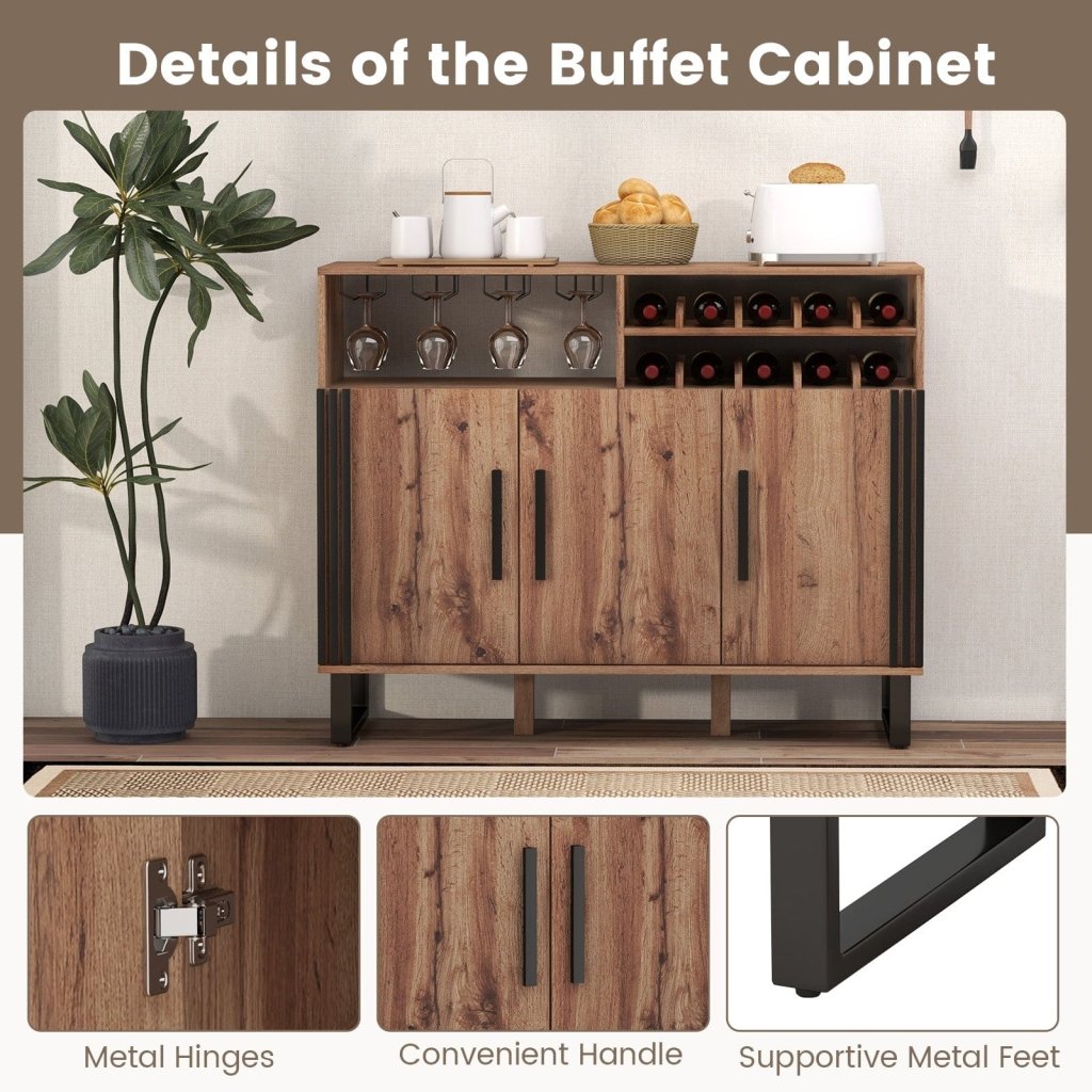 Home Wine Bar Cabinet with 3 Doors and Adjustable Shelves - Brown - Bro Dreams