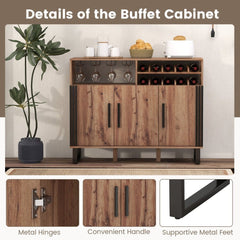 Home Wine Bar Cabinet with 3 Doors and Adjustable Shelves - Brown - Bro Dreams