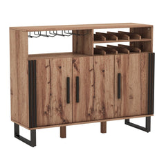 Home Wine Bar Cabinet with 3 Doors and Adjustable Shelves - Brown - Bro Dreams