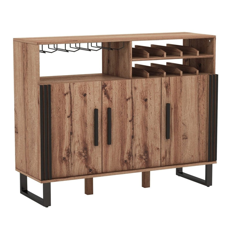 Home Wine Bar Cabinet with 3 Doors and Adjustable Shelves - Brown - Bro Dreams