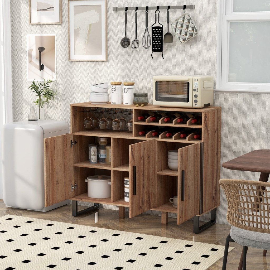 Home Wine Bar Cabinet with 3 Doors and Adjustable Shelves - Brown - Bro Dreams
