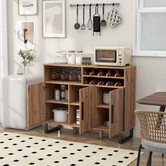 Home Wine Bar Cabinet with 3 Doors and Adjustable Shelves - Brown - Bro Dreams