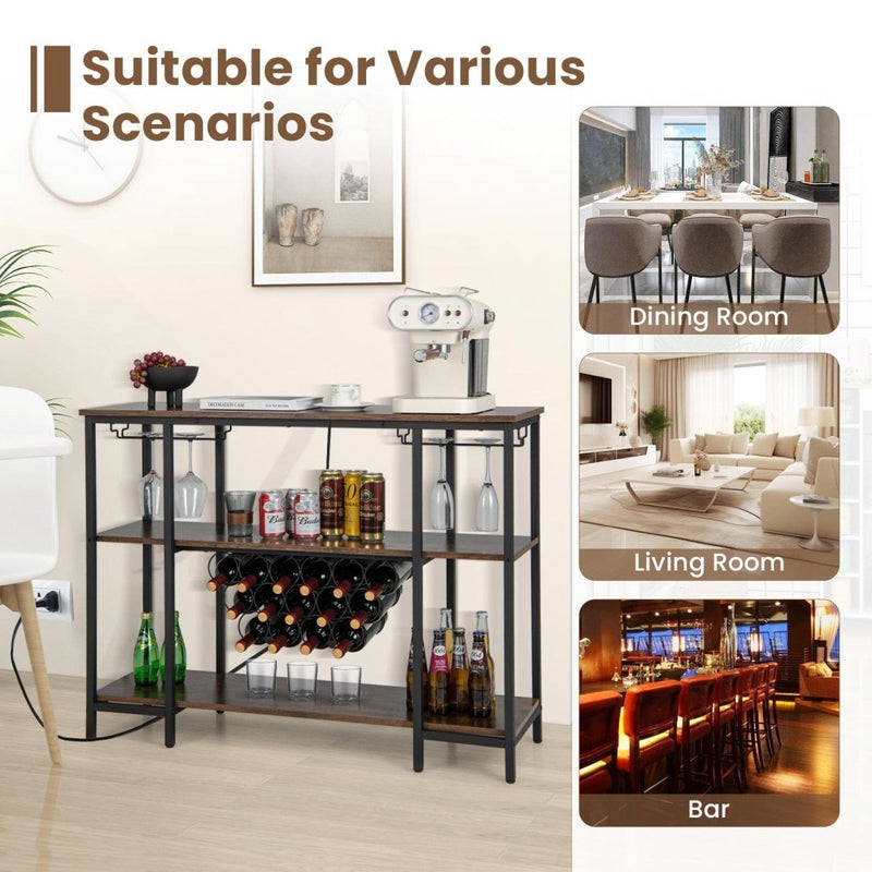 Industrial Wine Rack Wine Bar Cabinet with Storage Shelves - Brown - Bro Dreams