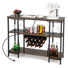 Industrial Wine Rack Wine Bar Cabinet with Storage Shelves - Brown - Bro Dreams
