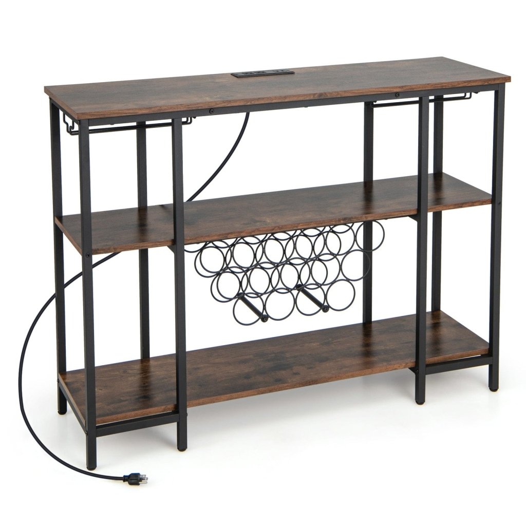 Industrial Wine Rack Wine Bar Cabinet with Storage Shelves - Brown - Bro Dreams