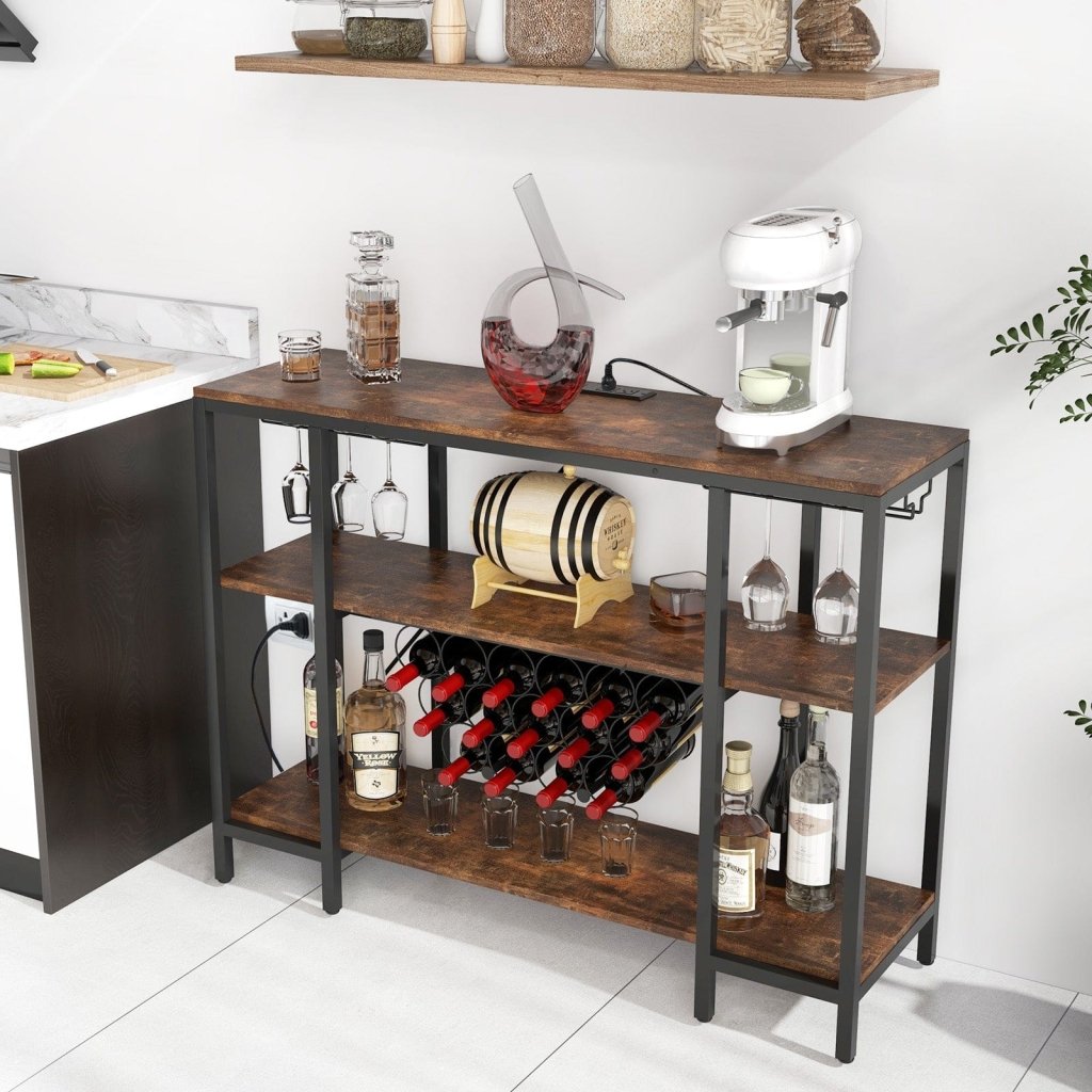 Industrial Wine Rack Wine Bar Cabinet with Storage Shelves - Brown - Bro Dreams