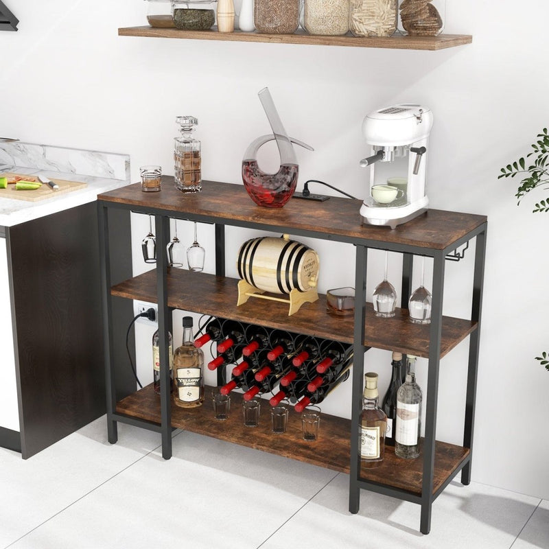 Industrial Wine Rack Wine Bar Cabinet with Storage Shelves - Brown - Bro Dreams