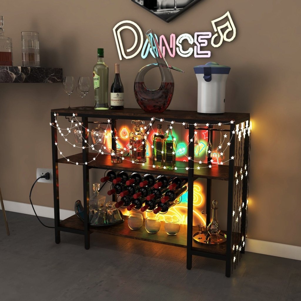 Industrial Wine Rack Wine Bar Cabinet with Storage Shelves - Brown - Bro Dreams