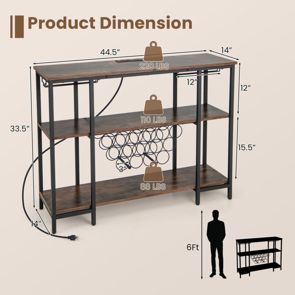 Industrial Wine Rack Wine Bar Cabinet with Storage Shelves - Brown - Bro Dreams