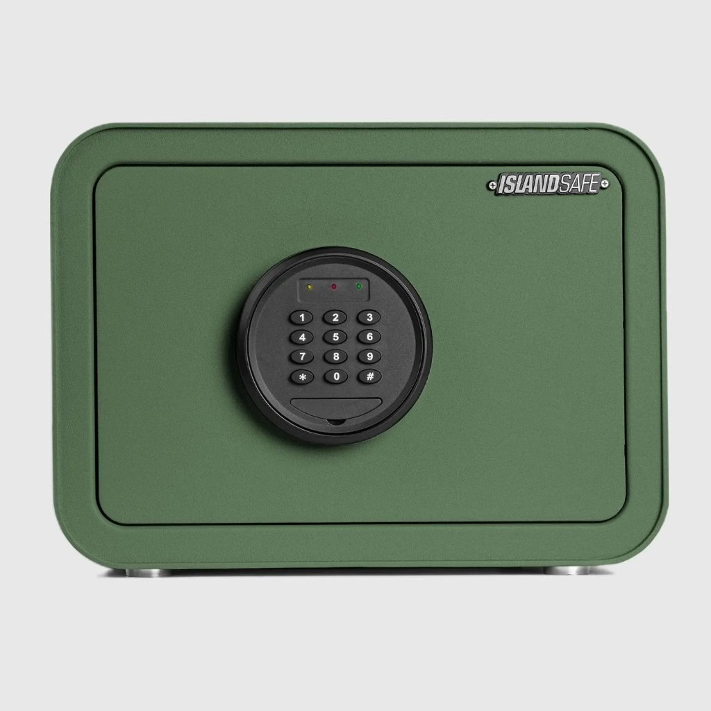 ISLANDSAFE Safe Box Green Millitari QT25 Compact Safe – Secure, Stylish, and Built to Last