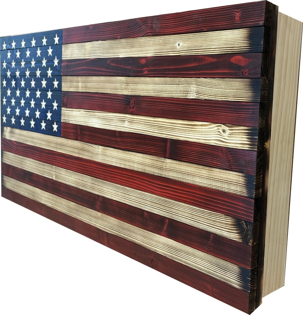 Large American Flag Hidden Gun Storage Cabinet (Red and Blue) - Bro Dreams