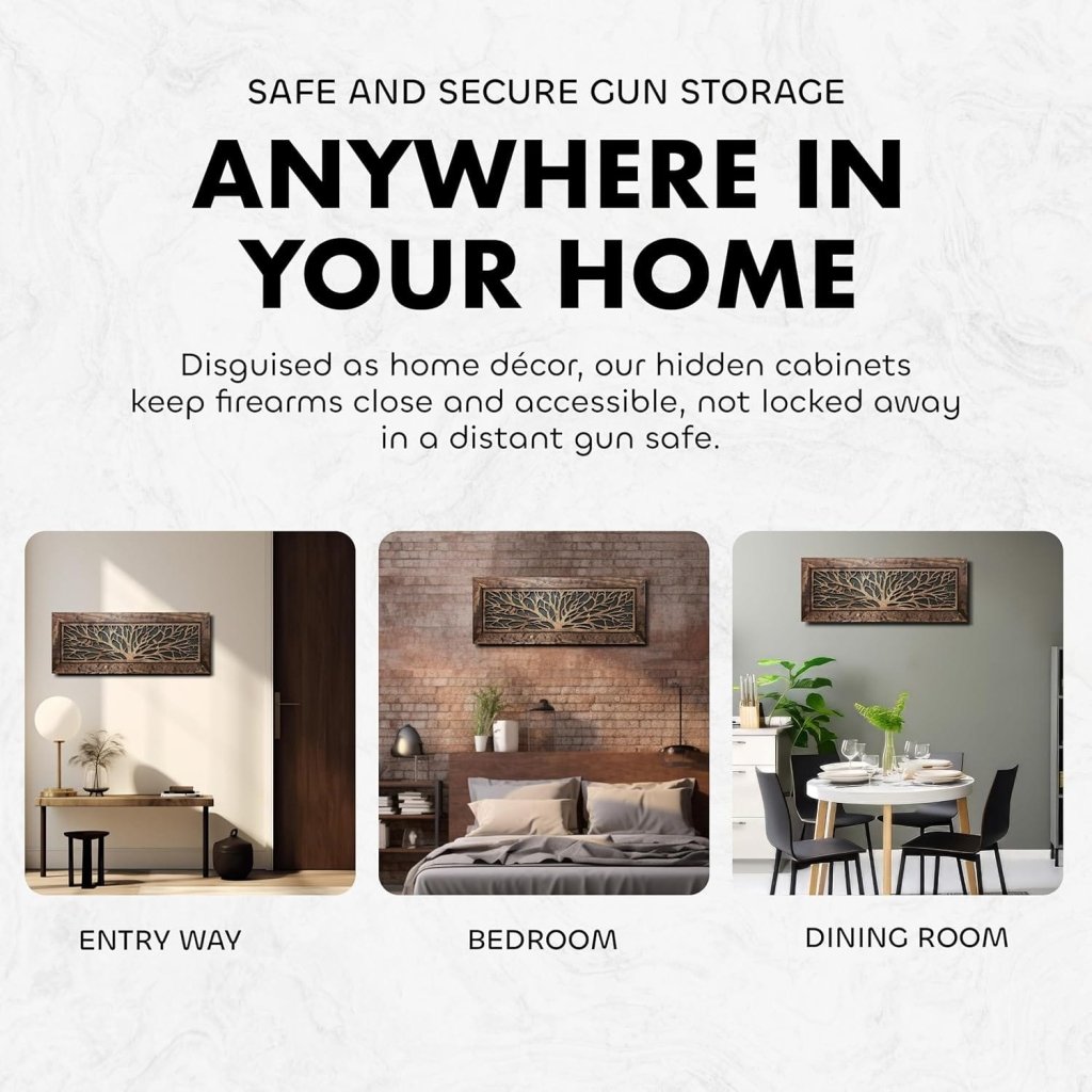 Large Birds in a Tree Gun Concealment Furniture, Concealed Shelf, Hidden Storage for Rifles, Shotguns, & Handguns - Bro Dreams