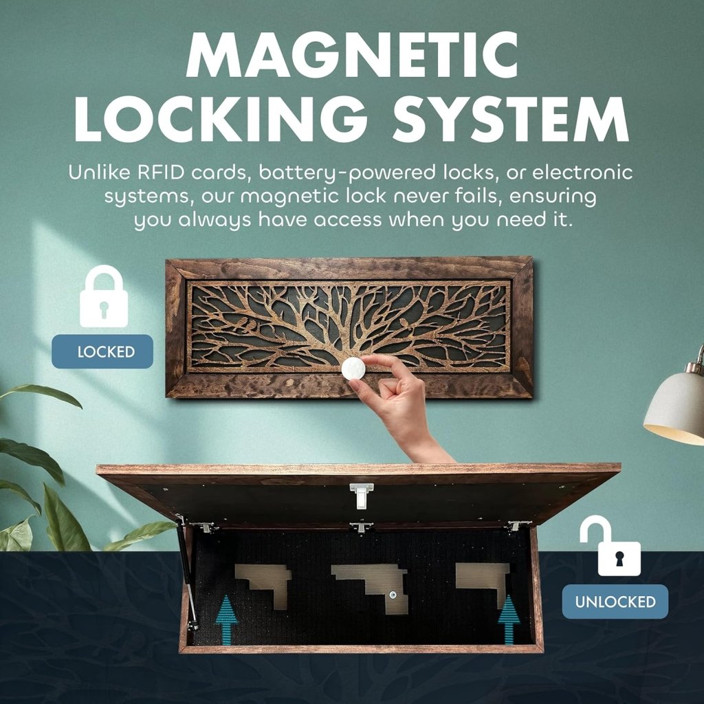 Large Birds in a Tree Gun Concealment Furniture, Concealed Shelf, Hidden Storage for Rifles, Shotguns, & Handguns - Bro Dreams