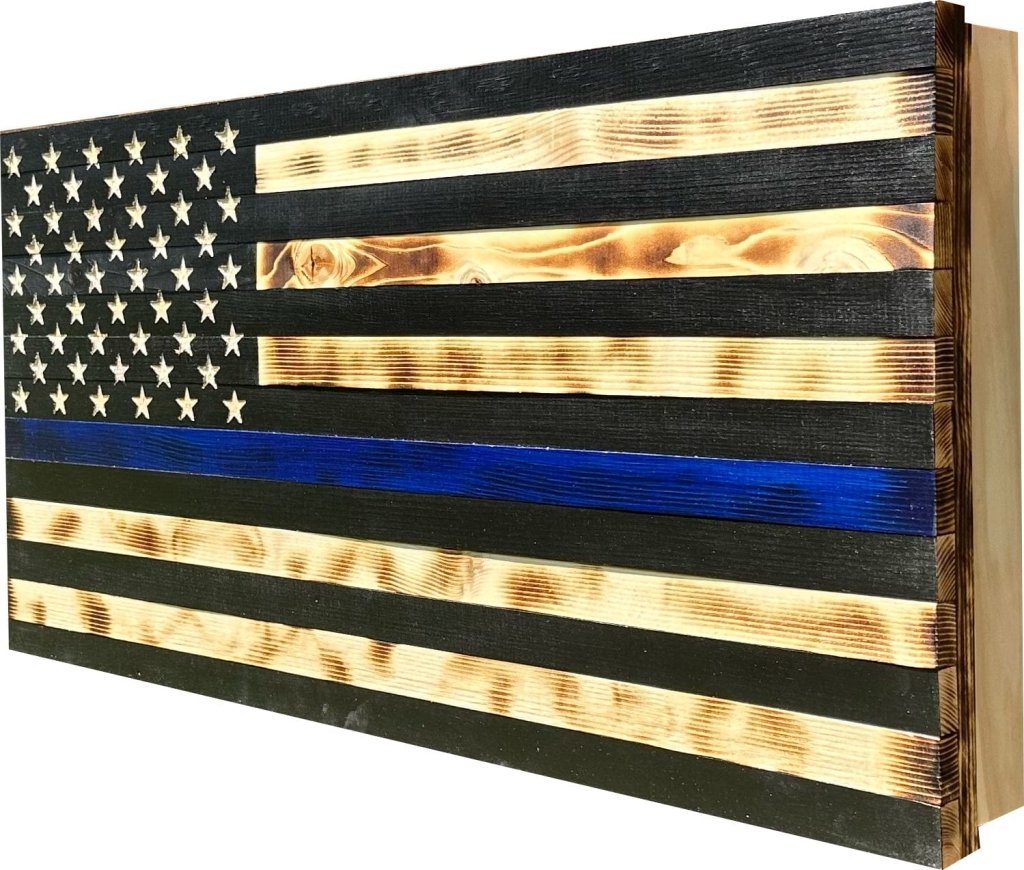 Large Blue Line American Flag Hidden Gun Storage Cabinet (Blue Line) - Bro Dreams