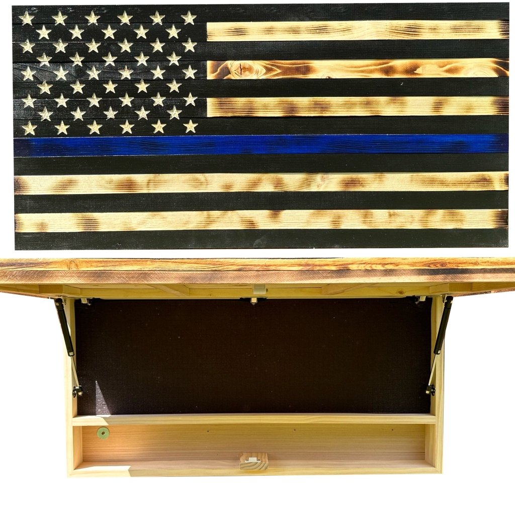 Large Blue Line American Flag Hidden Gun Storage Cabinet (Blue Line) - Bro Dreams