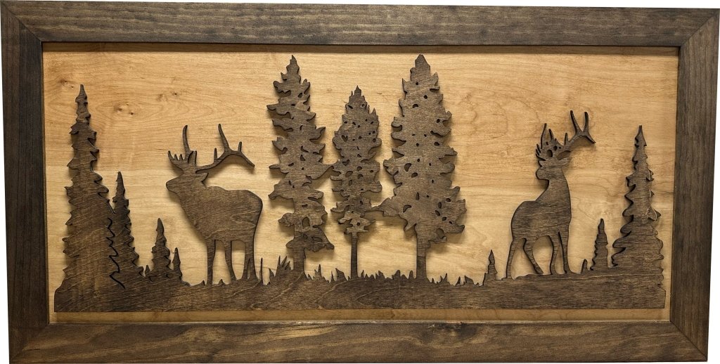 Large Hidden Gun Storage Cabinet Wall Decor - Deer and Moose In The Woods Scene - Bro Dreams