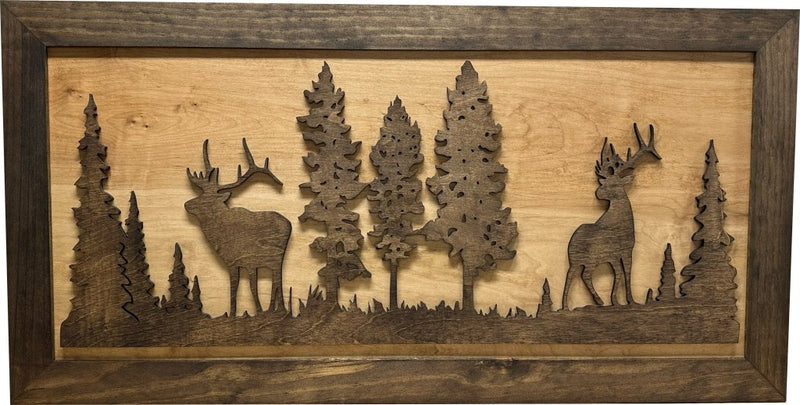Large Hidden Gun Storage Cabinet Wall Decor - Deer and Moose In The Woods Scene - Bro Dreams