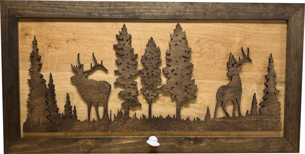 Large Hidden Gun Storage Cabinet Wall Decor - Deer and Moose In The Woods Scene - Bro Dreams