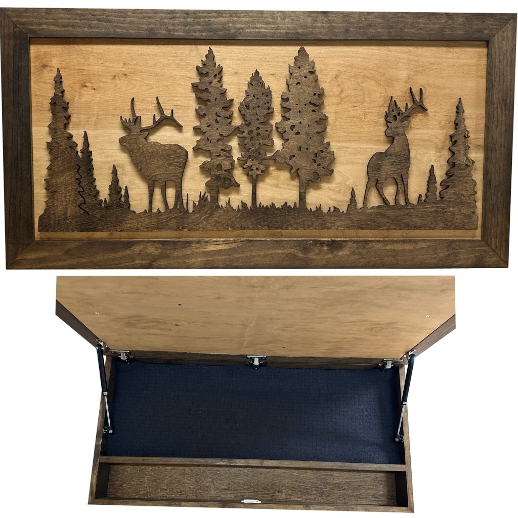 Large Hidden Gun Storage Cabinet Wall Decor - Deer and Moose In The Woods Scene - Bro Dreams