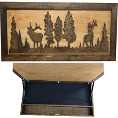 Large Hidden Gun Storage Cabinet Wall Decor - Deer and Moose In The Woods Scene - Bro Dreams