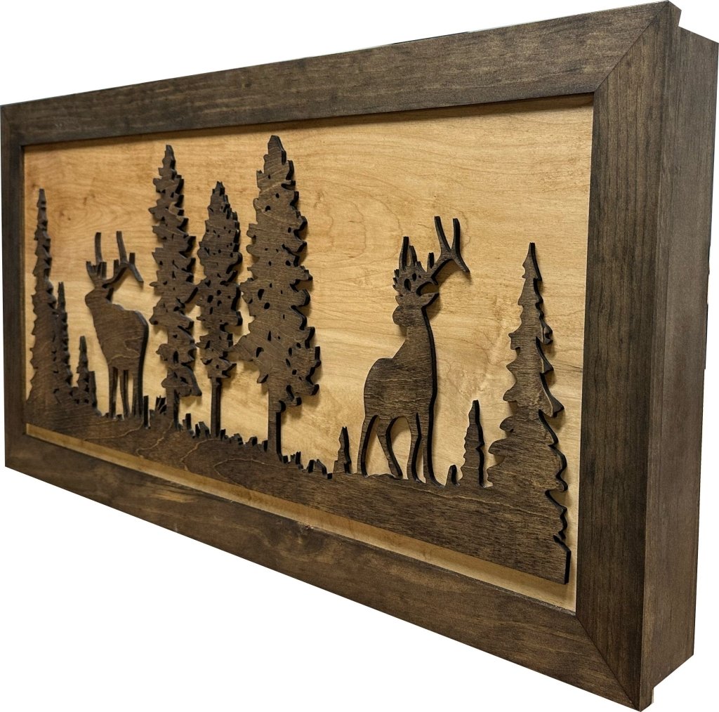 Large Hidden Gun Storage Cabinet Wall Decor - Deer and Moose In The Woods Scene - Bro Dreams