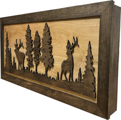 Large Hidden Gun Storage Cabinet Wall Decor - Deer and Moose In The Woods Scene - Bro Dreams