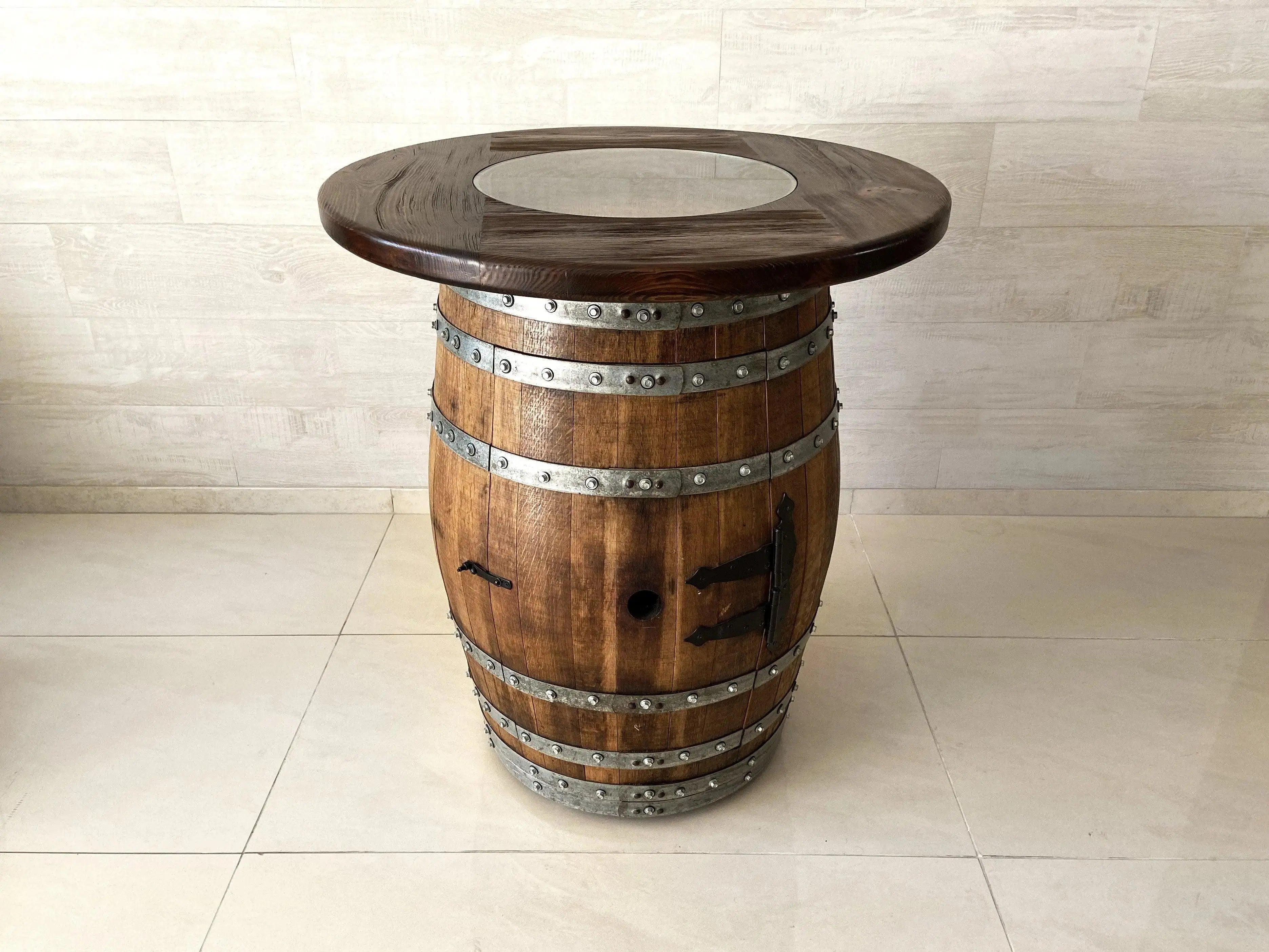 Luxury Wine Barrel Bar Set w/ Pub Table & Wine Barrel Bar Stools - Multi-Use Wine and Whiskey Home Bar Furniture Oak Wood Wine Barrels
