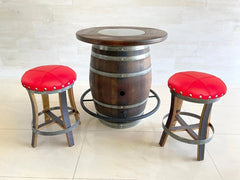Oak Wood Wine Barrels 2 / Red / Wood-Glass Oak Wine Barrel Whiskey Bistro Pub Table Set, Footrail, Bar Stools, Home Bar, Man Cave, Whiskey Bistro, Wine Bistro, Barrel Bar, Glass Top