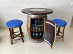 Oak Wood Wine Barrels 2 / Sea Blue / Flat Shelf Oak Barrel Pub Table Set, Limited Colorways, Counter Height Wood Glass Top, Cabinet Storage, Bar Stools, Home Bar, Man Cave - Handmade from Family Business