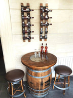 Oak Wood Wine Barrels 2 / Wood-Glass Top Handcrafted Wine Barrel Bar Set #1 - Whiskey & Wine Barrel Bar with Pub Table and Bar Stools for Home Bar Decor