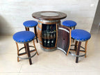 Oak Wood Wine Barrels 4 / Sea Blue / Flat Shelf Oak Barrel Pub Table Set, Limited Colorways, Counter Height Wood Glass Top, Cabinet Storage, Bar Stools, Home Bar, Man Cave - Handmade from Family Business