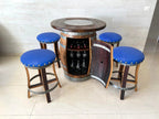 Oak Wood Wine Barrels 4 / Sea Blue / Stemware Shelf Oak Barrel Pub Table Set, Limited Colorways, Counter Height Wood Glass Top, Cabinet Storage, Bar Stools, Home Bar, Man Cave - Handmade from Family Business