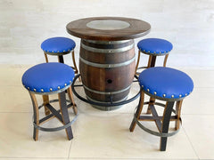 Oak Wood Wine Barrels 4 / Sea Blue / Wood-Glass Oak Wine Barrel Whiskey Bistro Pub Table Set, Footrail, Bar Stools, Home Bar, Man Cave, Whiskey Bistro, Wine Bistro, Barrel Bar, Glass Top