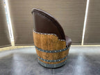 Oak Wood Wine Barrels Brown Brown Oak Barrel Chair, Handmade Wine and Whiskey Barrel Chair, Hidden Storage, Memory Foam Upholstery, Movable On Casters