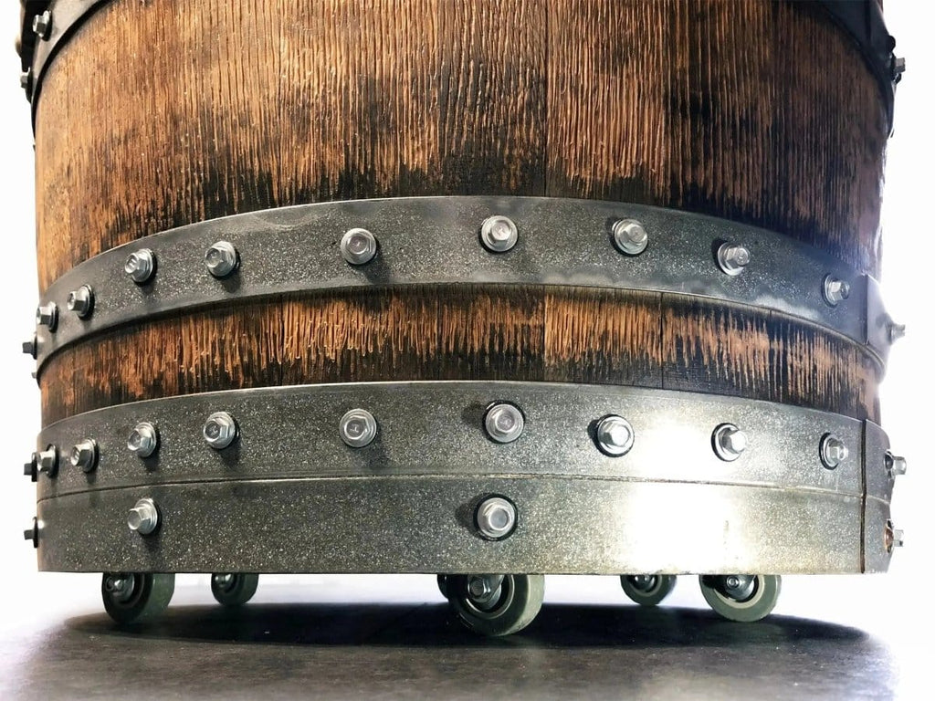 Oak Wood Wine Barrels Dark Navy Blue Oak Barrel Chair, Handmade Wine and Whiskey Barrel Chair, Hidden Storage, Memory Foam Upholstery, Movable On Casters