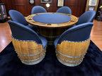 Oak Wood Wine Barrels Dark Navy Blue Wine Barrel Poker Set with Removable Dining Top - Game Table & Barrel Chair - Wine Barrel Table for Dining and Poker