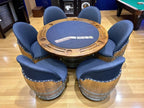 Oak Wood Wine Barrels Dark Navy Blue Wine Barrel Poker Set with Removable Dining Top - Game Table & Barrel Chair - Wine Barrel Table for Dining and Poker