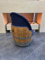 Oak Wood Wine Barrels Dark Navy Blue Wine Barrel Poker Set with Removable Dining Top - Game Table & Barrel Chair - Wine Barrel Table for Dining and Poker