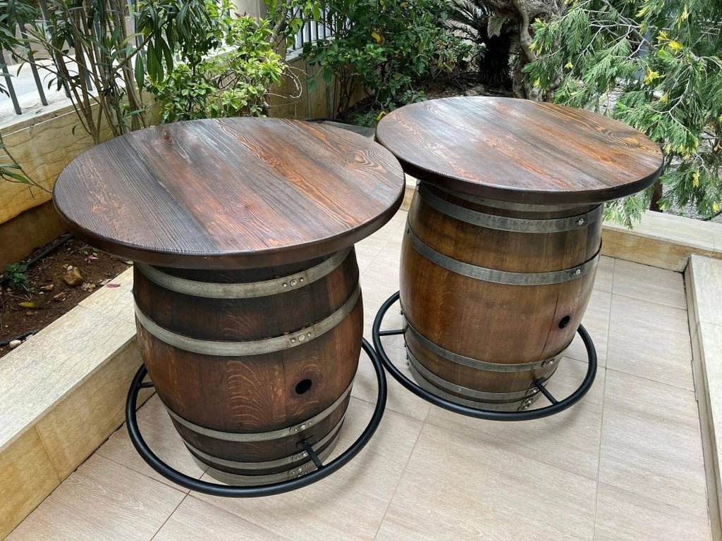 Oak Wood Wine Barrels Double Oak Barrel Bistro Pub Table Set, Bourbon Wine Barrel, Footrail Footrest Comfort, Barrel Bar, Whiskey Barrel Bar, Wine Barrel Cabinet