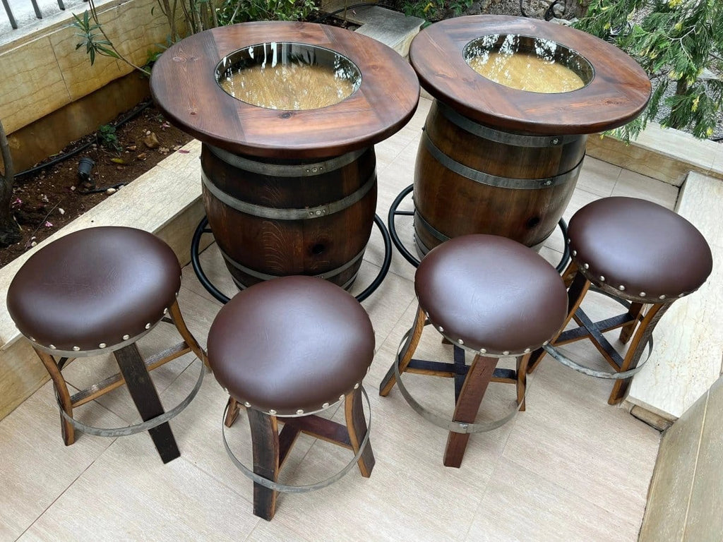 Oak Wood Wine Barrels Double Oak Barrel Bistro Pub Table Set, Bourbon Wine Barrel, Footrail Footrest Comfort, Barrel Bar, Whiskey Barrel Bar, Wine Barrel Cabinet