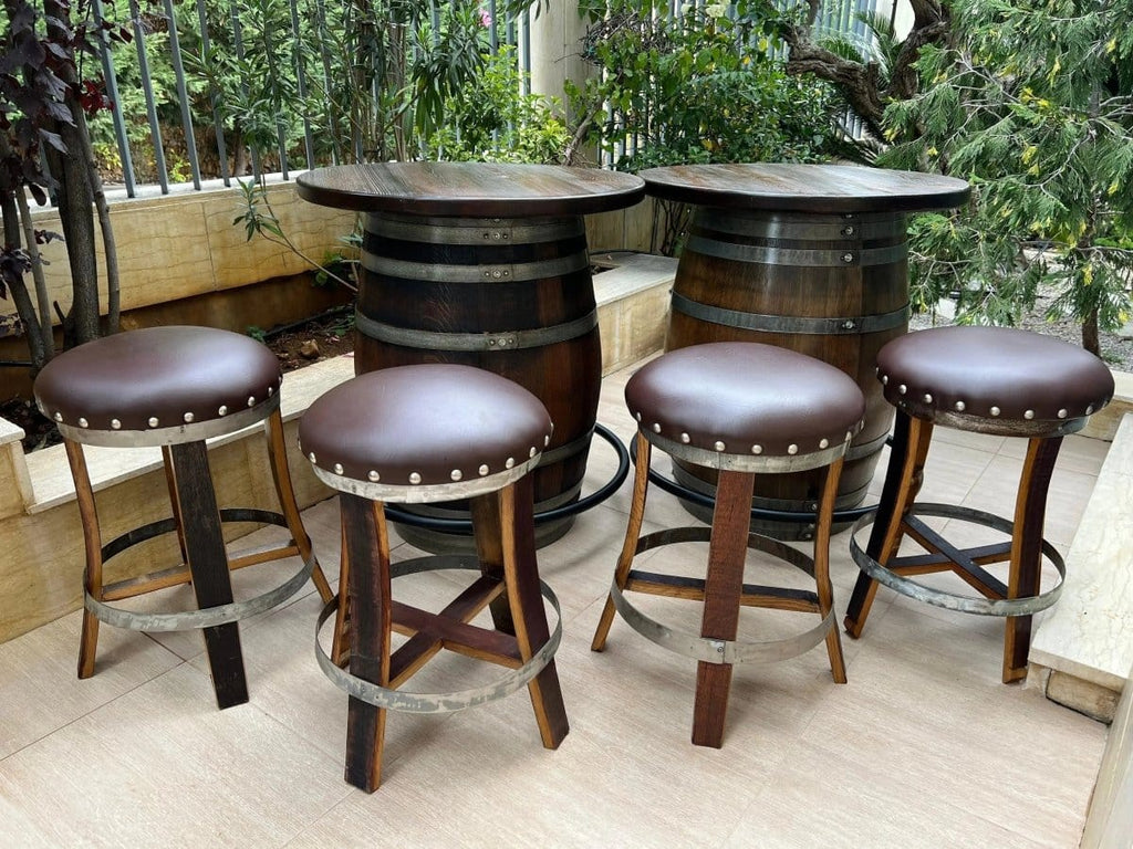 Oak Wood Wine Barrels Double Oak Barrel Bistro Pub Table Set, Bourbon Wine Barrel, Footrail Footrest Comfort, Barrel Bar, Whiskey Barrel Bar, Wine Barrel Cabinet