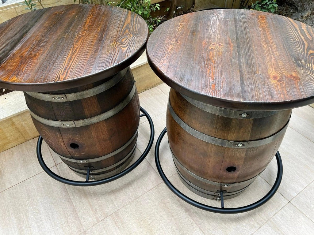 Oak Wood Wine Barrels Double Oak Barrel Bistro Pub Table Set, Bourbon Wine Barrel, Footrail Footrest Comfort, Barrel Bar, Whiskey Barrel Bar, Wine Barrel Cabinet