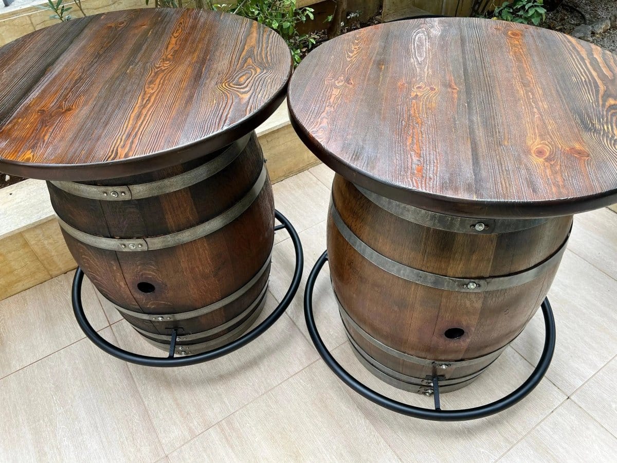 Oak Wood Wine Barrels Double Oak Barrel Bistro Pub Table Set, Bourbon Wine Barrel, Footrail Footrest Comfort, Barrel Bar, Whiskey Barrel Bar, Wine Barrel Cabinet